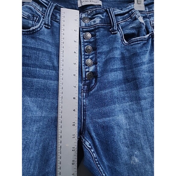 Flying Monkey Womens Jeans Skinny Low Rise Blue Denim Whiskering Stone Wash 31 - Picture 9 of 10